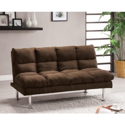 Furniture of America Saratoga Contemporary Chrome Microfiber Dark Brown Futon Sofa Bed Model CM2902DB