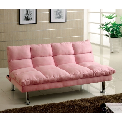 Saratoga Contemporary Pink Microfiber Futon Sofa Model CM2902PK by Furniture of America
