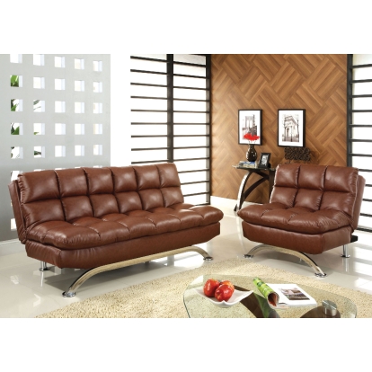 Aristo Contemporary Saddle Brown/Chrome Futon Sofa with Chair Model CM2906-2PC by Furniture of America