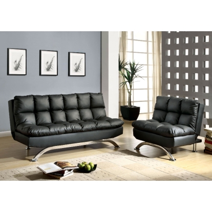 Aristo Contemporary Black/Chrome Futon Sofa with Chair Model CM2906BK-2PC by Furniture of America