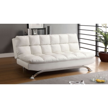 Aristo Contemporary White/Chrome Futon Sofa Model CM2906WH by Furniture of America