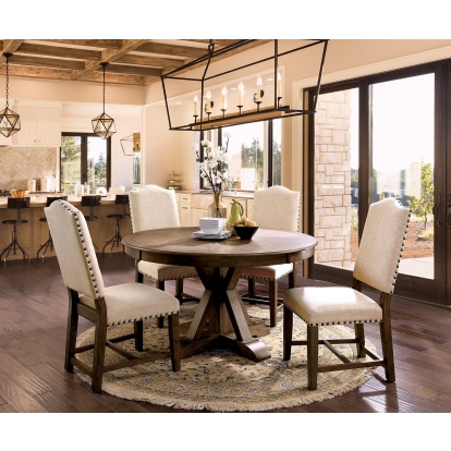 Julia Rustic Light Oak/Beige 5 Piece Round Dining Table Set Model CM3014RT-5PC by Furniture of America