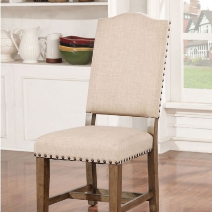 Furniture Of America Julia Rustic Fabric, Solid Wood, Wood Veneer, Others Light Oak/Beige Side Chair (2/Ctn) | CM3014SC-2PK