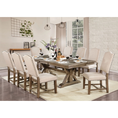 Julia Rustic Light Oak/Beige 7 Piece Dining Table Set Model CM3014T-7PC by Furniture of America