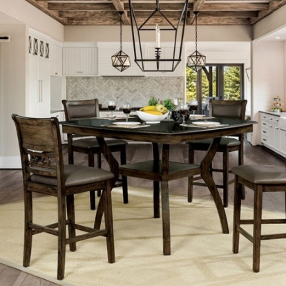 Furniture of America Flick Transitional Leatherette Solid with Wood Veneer Rustic Oak Counter Ht. Table Model CM3023PT