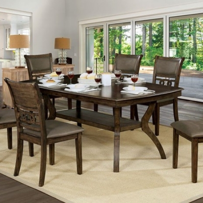 Furniture of America Holly Transitional Solid with Wood Veneer Antique Walnut-Warm Gray Dining Table Model CM3023T