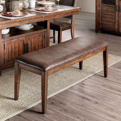 Furniture of America Wichita Rustic Leatherette Solid with Wood Distressed Dark Oak Bench Model CM3061BN