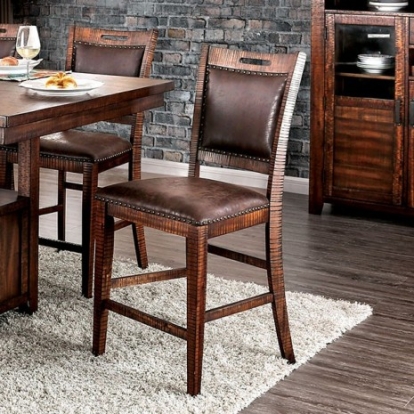 Furniture Of America Wichita Rustic Solid Wood, Wood Veneer, Others Distressed Dark Oak Counter Ht. Chair | CM3061PC-2PK