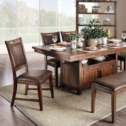 Furniture of America Wichita Rustic Leatherette Solid with Wood Veneer Distressed Dark Oak Dining Table Model CM3061T
