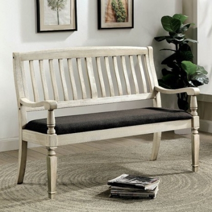 Furniture of America Georgia Transitional Fabric Solid with Wood Antique White-Gray Love Seat Bench Model CM3089LV