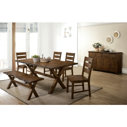 Woodworth Rustic Walnut 6 Piece Dining Table Set with Bench Model CM3114T-3604SC-6PC by Furniture of America