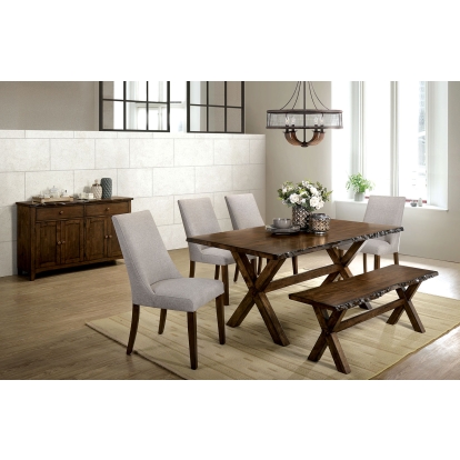 Woodworth Rustic Walnut 6 Piece Dining Table Set with Bench Model CM3114T-6PC by Furniture of America
