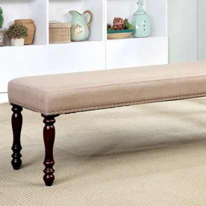 Furniture Of America Hurdsfield Transitional Fabric, Solid Wood, Others Antique Cherry/Beige Bench | CM3133BN