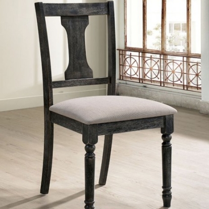 Furniture of America Muriel Rustic Fabric Solid with Wood Veneer Weathered Gray Side Chair (2-Ctn) Model CM3137SC-2PK