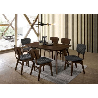 Shayna Mid-Century Modern Walnut/Gray 7 Piece Dining Table Set (2MC-4SC) Model CM3139T-7PC by Furniture of America