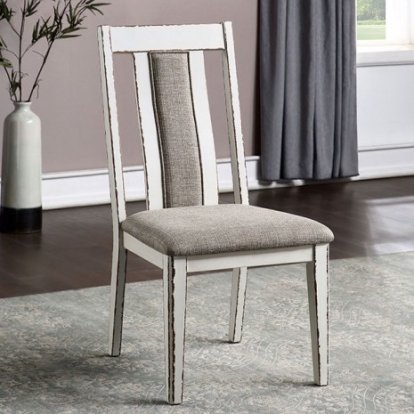 Furniture of America Halsey Rustic Fabric Solid with Wood Veneer Weathered White-Warm Gray Side Chair (2-Box) Model CM3142SC-2PK
