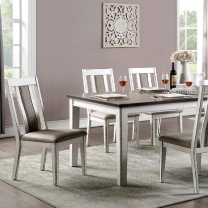 Furniture of America Halsey Rustic Solid with Wood Veneer Weathered White-Dark Walnut Dining Table Model CM3142T