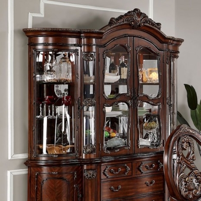 Furniture of America Normandy Traditional Glass Solid with Wood Veneer Brown Cherry Hutch & Buffet Model CM3145HB-SET