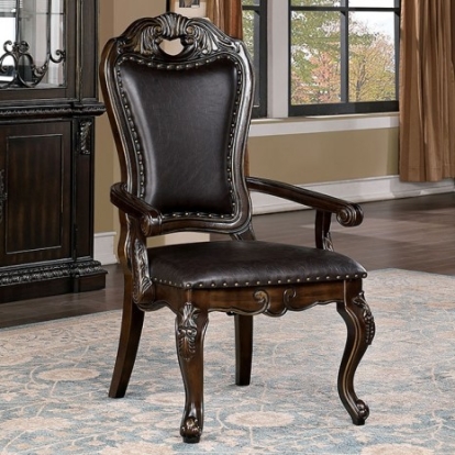 Furniture Of America Lombardy Traditional Leatherette, Solid Wood, Wood Veneer, Others Walnut/Dark Brown Arm Chair (2/Box) | CM3146AC-2PK