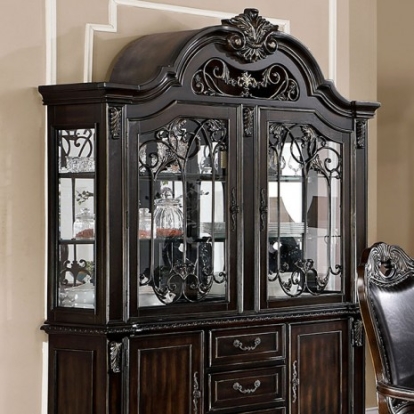 Furniture of America Lombardy Traditional Glass Solid with Wood Veneer Walnut Hutch & Buffet Model CM3146HB-SET
