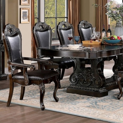 Furniture Of America Lombardy Traditional Solid Wood, Wood Veneer, Others Walnut Dining Table | CM3146T-TABLE