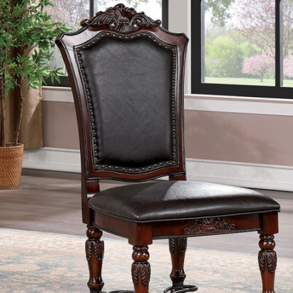 Furniture Of America Picardy Traditional Leatherette, Steel, Solid Wood, Wood Veneer, Others Brown Cherry/Black Side Chair (2/Box) | CM3147SC-2PK