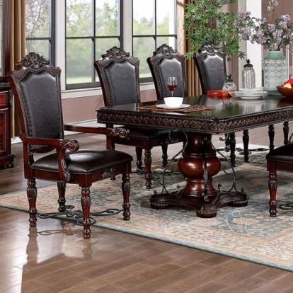 Furniture of America Picardy Traditional Steel Solid with Wood Veneer Brown Cherry Dining Table Model CM3147T-TABLE