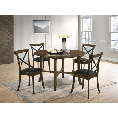 Buhl Industrial Burnished Oak/Espresso 5 Piece Round Dining Table Set Model CM3148RT-5PC by Furniture of America