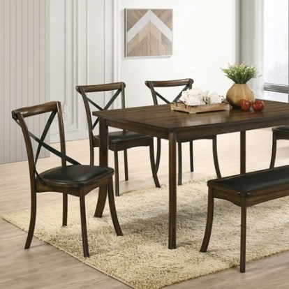 Furniture of America Buhl Industrial Leatherette Steel Solid with Wood Veneer Burnished Oak-Espresso Dining Table Model CM3148T