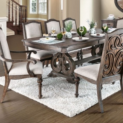 Furniture of America Arcadia Rustic Solid with Wood Veneer Rustic Natural Tone-Ivory Dining Table Model CM3150T-TABLE
