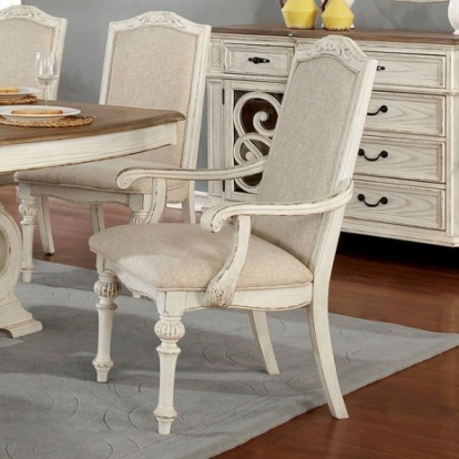 Furniture of America Arcadia Rustic Fabric Solid with Wood Veneer Antique White Arm Chair Model CM3150WH-AC-2PK