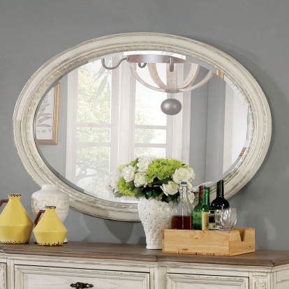 Arcadia Rustic Antique White Oval Mirror Model CM3150WH-MO by Furniture of America