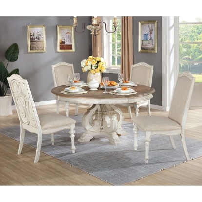 Arcadia Rustic Antique White/Ivory 5 Piece Round Dining Table Set Model CM3150WH-RT-5PC by Furniture of America