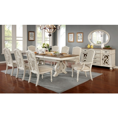 Arcadia Rustic Antique White 9 Piece Dining Table Set (Includes 2 Arm Chairs & 6 Side Chairs) Model CM3150WH-T-9PC by Furniture of America