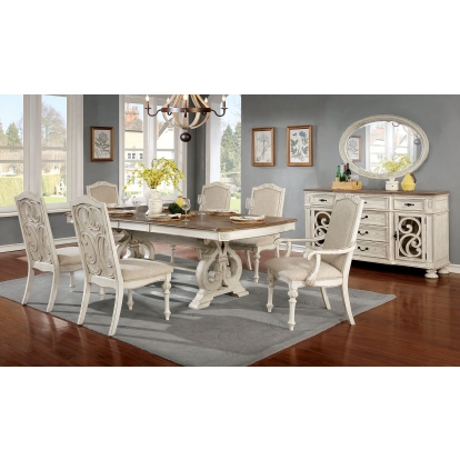 Arcadia Rustic Antique White 7 Piece Dining Table Set (Includes 2 Arm Chairs & 4 Side Chairs) Model CM3150WH-T-7PC by Furniture of America