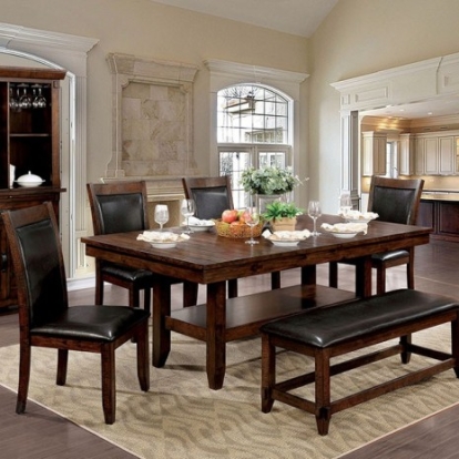 Furniture of America Meagan Transitional Leatherette Solid with Wood Brown Cherry-Espresso Dining Table Model CM3152T
