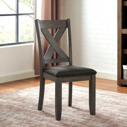 Furniture Of America Cilgerran Transitional Fabric, Solid Wood, Wood Veneer, Others Gray/Dark Gray Side Chair (2/Ctn) | CM3153GY-SC-2PK