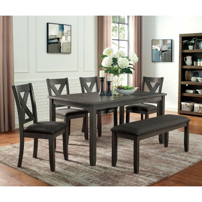 Cilgerran Transitional Gray/Dark Gray 6 Piece Dining Table Set with Bench Model CM3153GY-T-6PC by Furniture of America