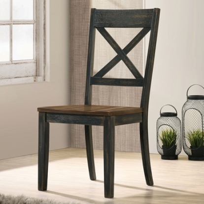 Furniture of America Yensley Rustic Solid with Wood Veneer Antique Oak-Antique Black Chair Model CM3167A-SC-2PK