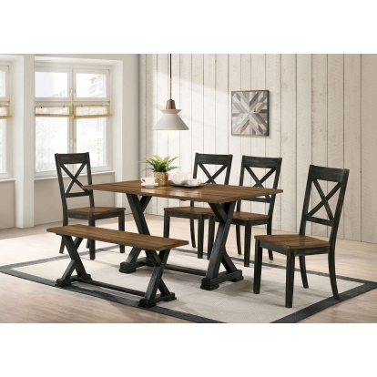 Yensley Rustic Antique Oak/Antique Black 6 Piece Dining Table Set with Bench Model CM3167A-T-6PC-BN by Furniture of America