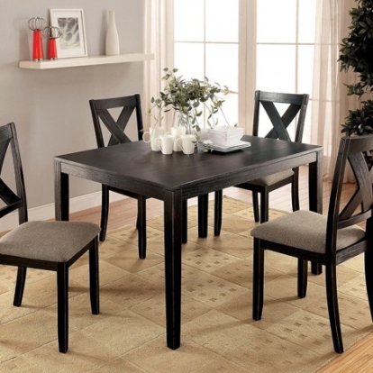 Furniture of America Glenham Transitional Fabric Solid with Wood Veneer Brushed Black 5 Pc. Dining Table Set Model CM3175T-5PK