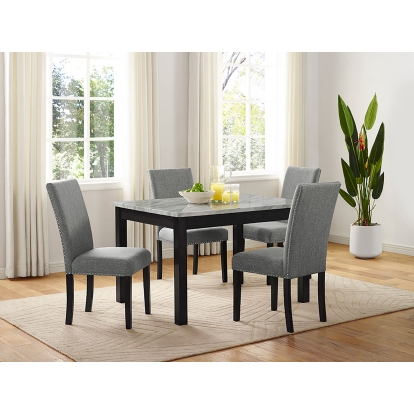 Rostock Transitional White/Brushed Brown Gray/Light Gray 5 Piece Dining Set Model CM3182T-5PK by Furniture of America