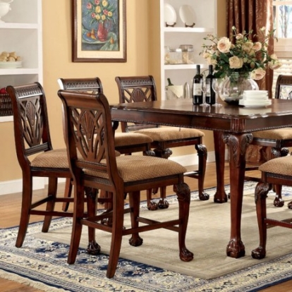 Furniture of America Petersburg Traditional Fabric Solid with Wood Cherry Counter Ht. Table Model CM3185PT