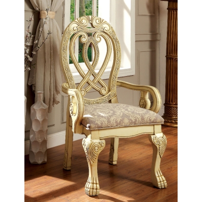 Wyndmere Traditional Vintage White/Beige Arm Chair (Set of 2) Model CM3186WH-AC-2PK by Furniture of America