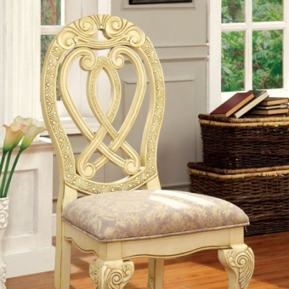 Furniture Of America Wyndmere Traditional Fabric, Solid Wood, Others Vintage White/Beige Side Chair (2/Box) | CM3186WH-SC-2PK