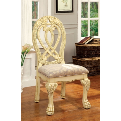 Wyndmere Traditional Vintage White/Beige Side Chair (Set of 2) Model CM3186WH-SC-2PK by Furniture of America