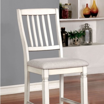 Furniture Of America Kaliyah Transitional Fabric, Solid Wood, Wood Veneer, Others Antique White Counter Ht. Chair (2/Ctn) | CM3194PC-2PK