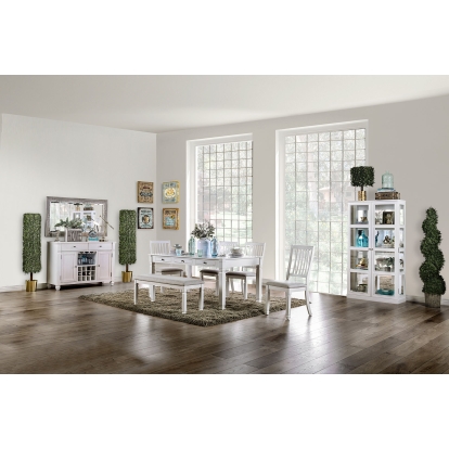 Kaliyah Transitional Antique White 6 Piece Dining Table Set with Bench Model CM3194T-6PC by Furniture of America