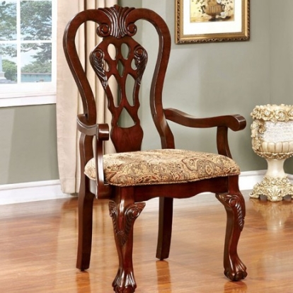 Furniture Of America Elana Traditional Fabric, Solid Wood, Others Brown Cherry/Brown Arm Chair (2/Box) | CM3212AC-2PK