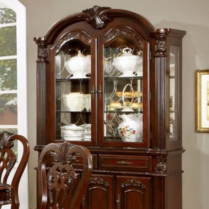 Furniture of America Elana Traditional Glass Solid with Wood Veneer Brown Cherry Hutch & Buffet Model CM3212HB-SET